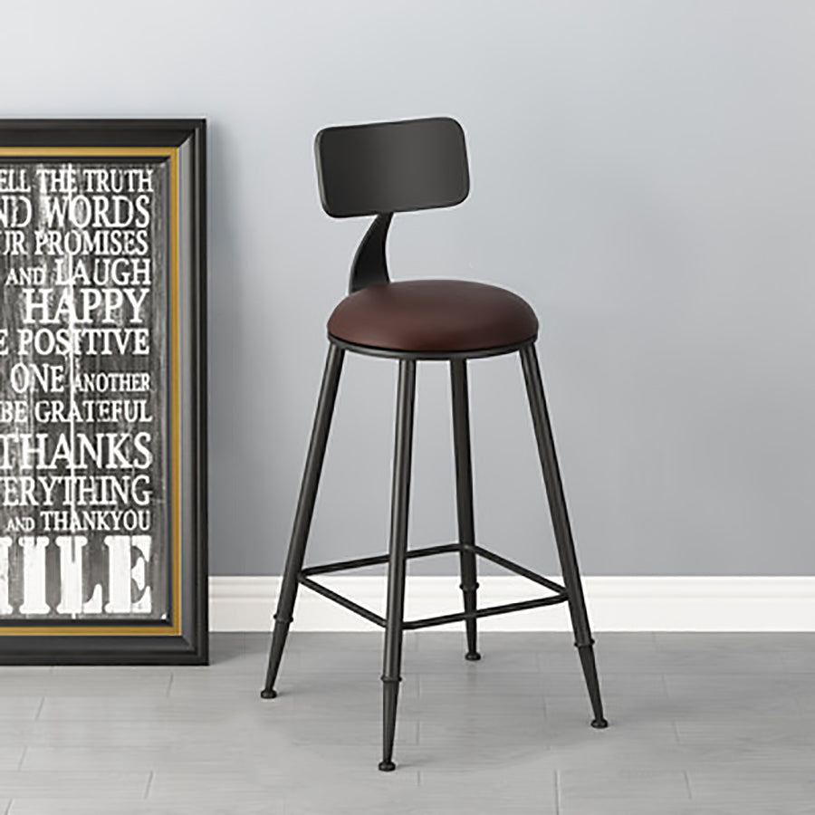 Minimalist Iron Wood Leather Bar Stool — A