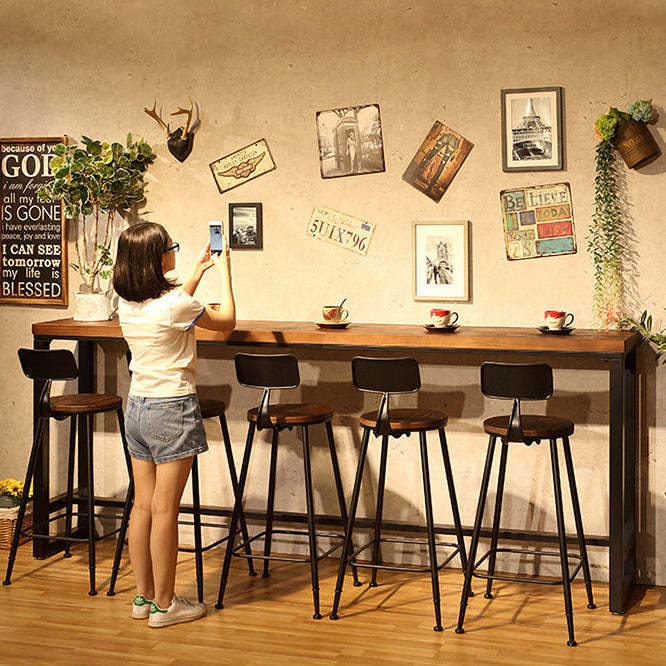 Minimalist Iron Wood Leather Bar Stool