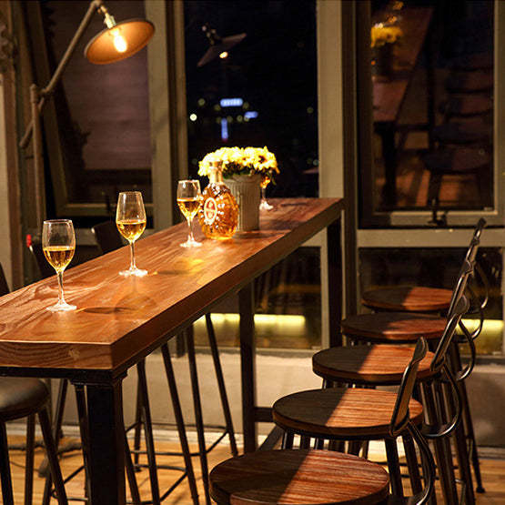 Minimalist Iron Wood Leather Bar Stool