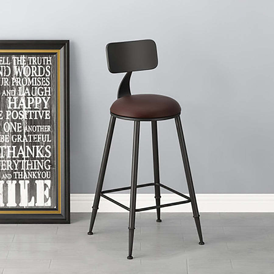 Minimalist Iron Wood Leather Bar Stool — A