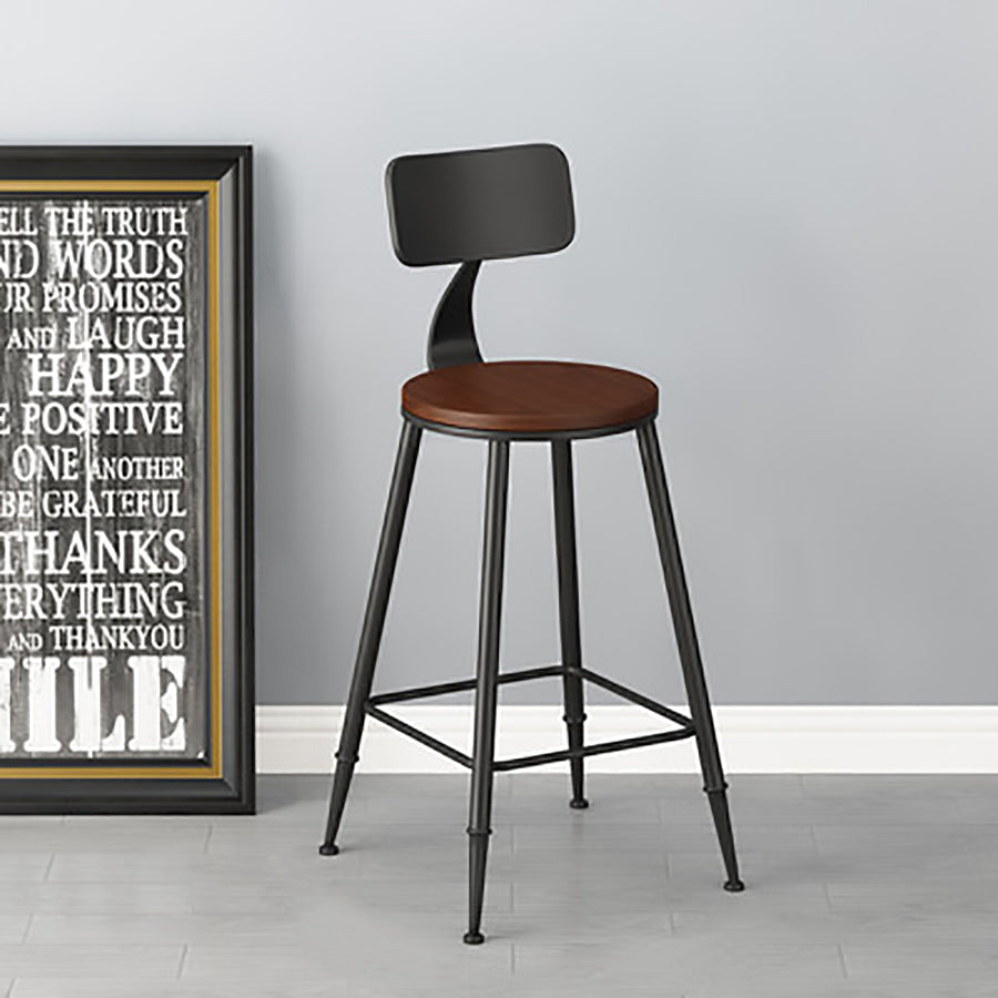 Minimalist Iron Wood Leather Bar Stool — B
