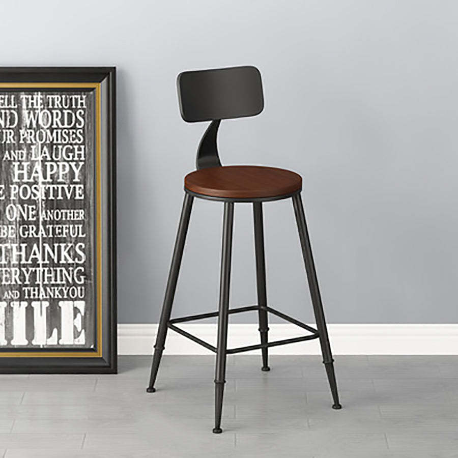 Minimalist Iron Wood Leather Bar Stool — B