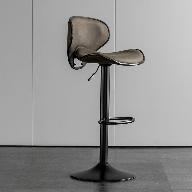 Minimalist Fabric Iron Curved Bar Stool — Brown