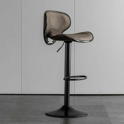 Minimalist Fabric Iron Curved Bar Stool — Brown