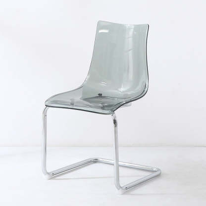 Minimalist Plastic Metal Curved Dining Chair — Grey