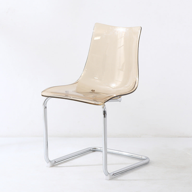 Minimalist Plastic Metal Curved Dining Chair — Amber