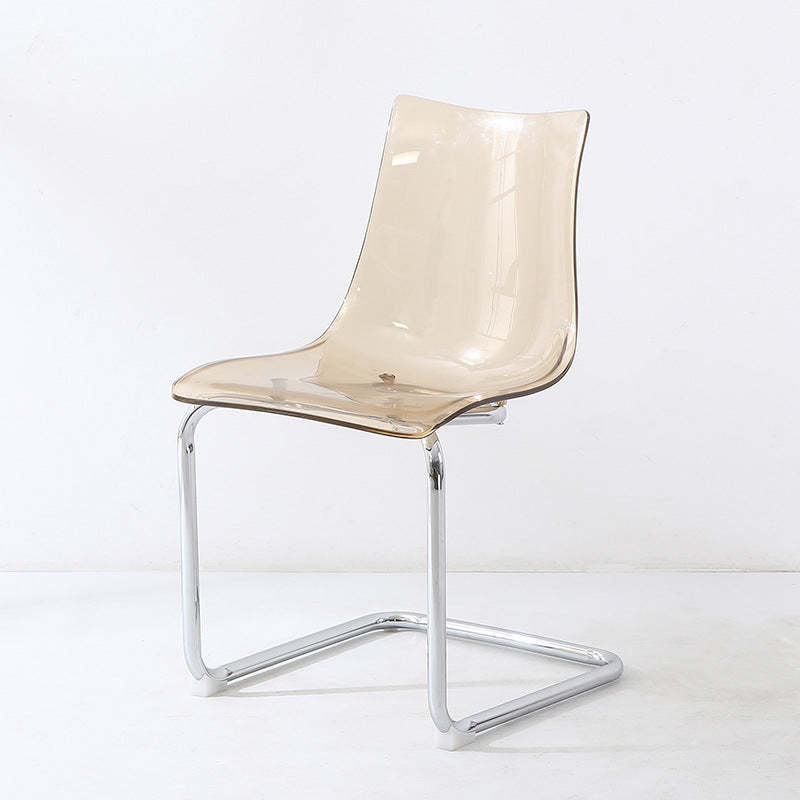 Minimalist Plastic Metal Curved Dining Chair — Amber