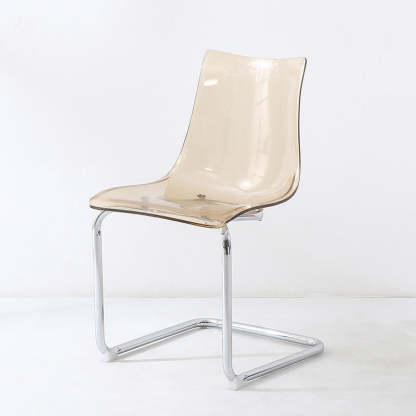 Minimalist Plastic Metal Curved Dining Chair — Amber