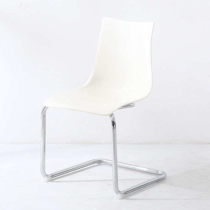 Minimalist Plastic Metal Curved Dining Chair — White