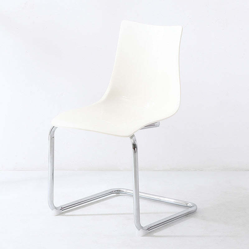 Minimalist Plastic Metal Curved Dining Chair — White