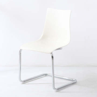Minimalist Plastic Metal Curved Dining Chair — White