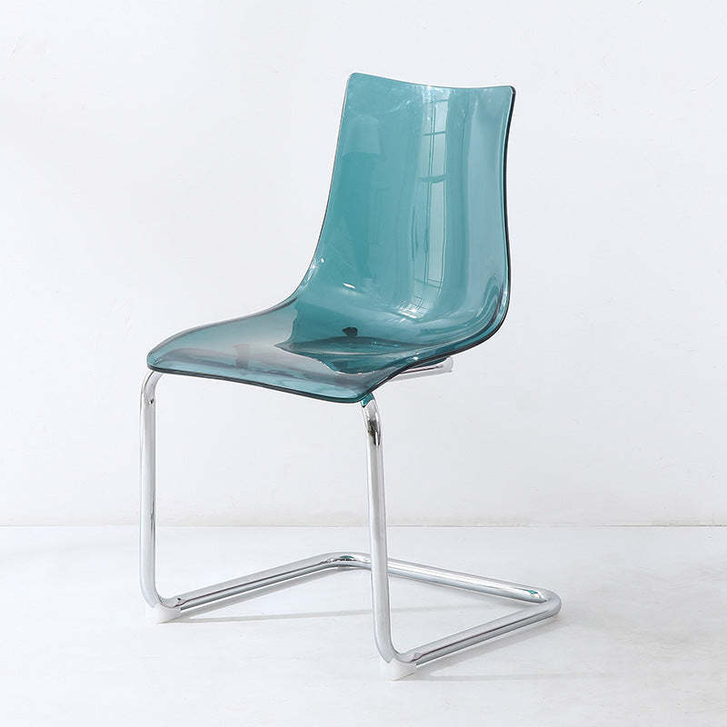 Minimalist Plastic Metal Curved Dining Chair — Blue