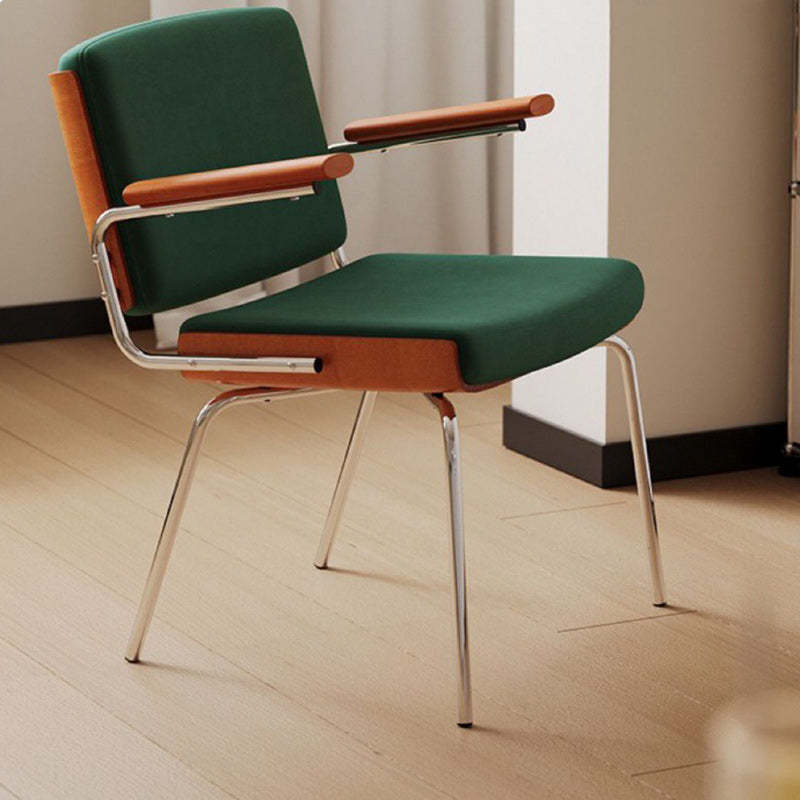 Minimalist Velvet Metal Dining Chair — Dark Green