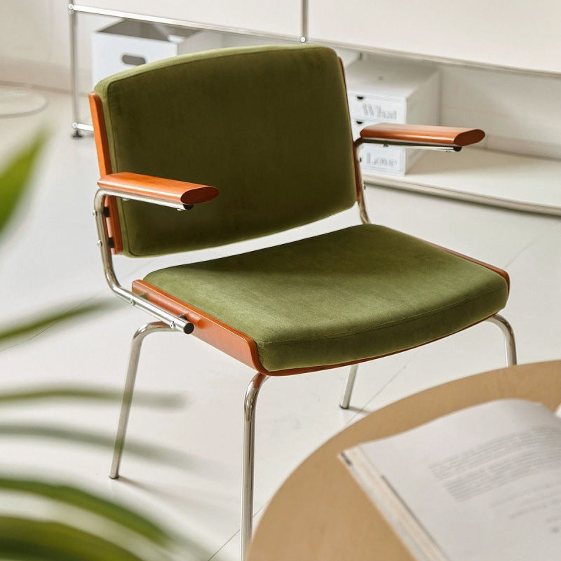 Minimalist Velvet Metal Dining Chair — Light Green