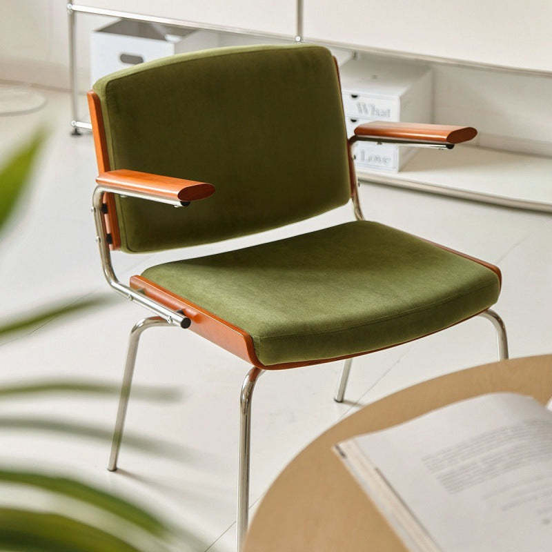 Minimalist Velvet Metal Dining Chair — Light Green