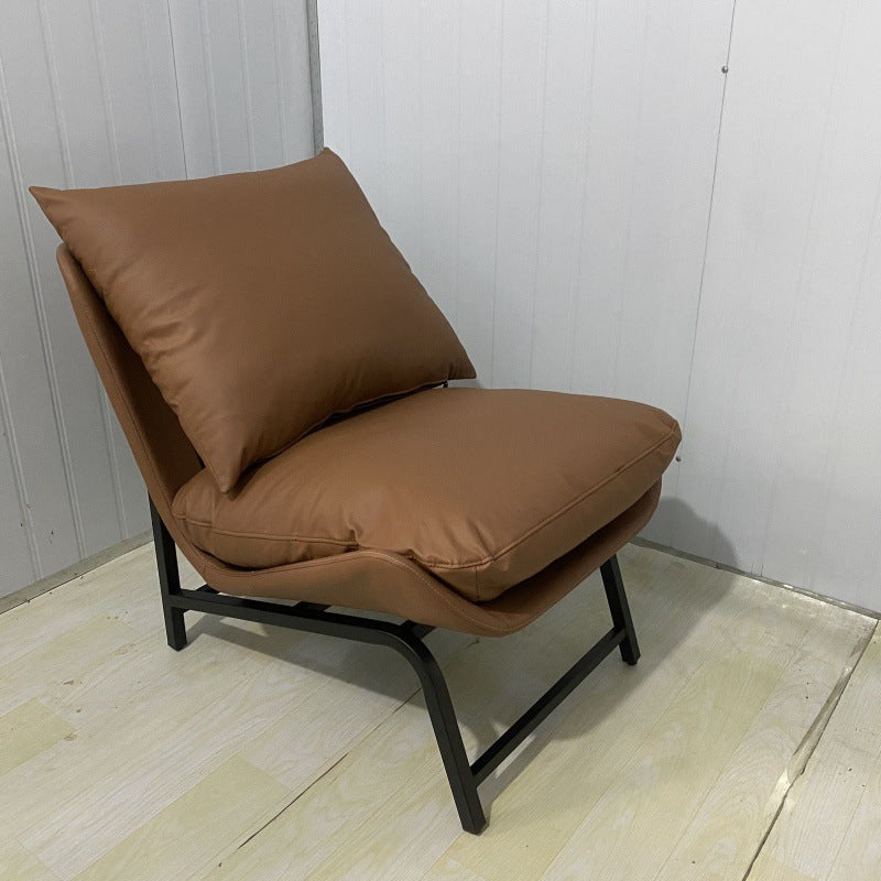 Minimalist Leather Steel Curved Accent Chair
