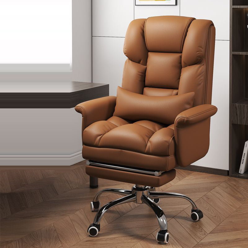 Minimalist Leather Metal Desk Chair — Steel / Brown