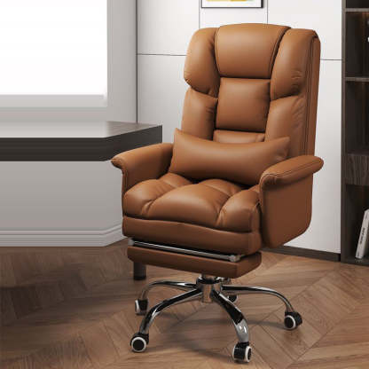Minimalist Leather Metal Desk Chair — Steel / Brown
