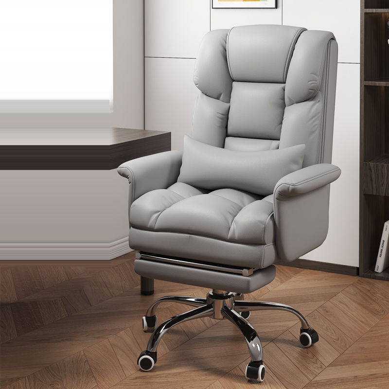 Minimalist Leather Metal Desk Chair — Steel / Grey