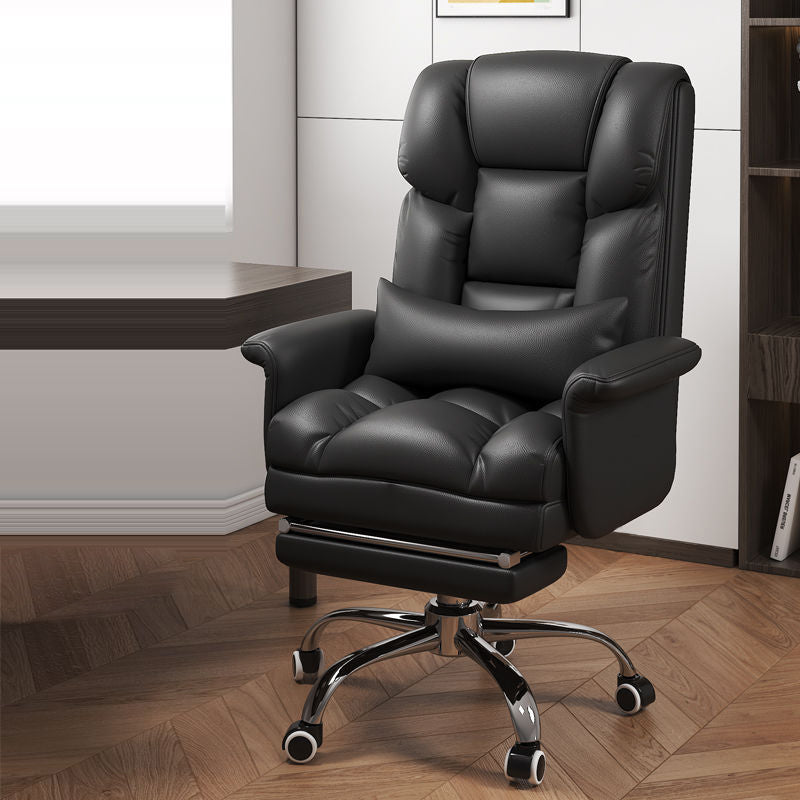 Minimalist Leather Metal Desk Chair — Steel / Black