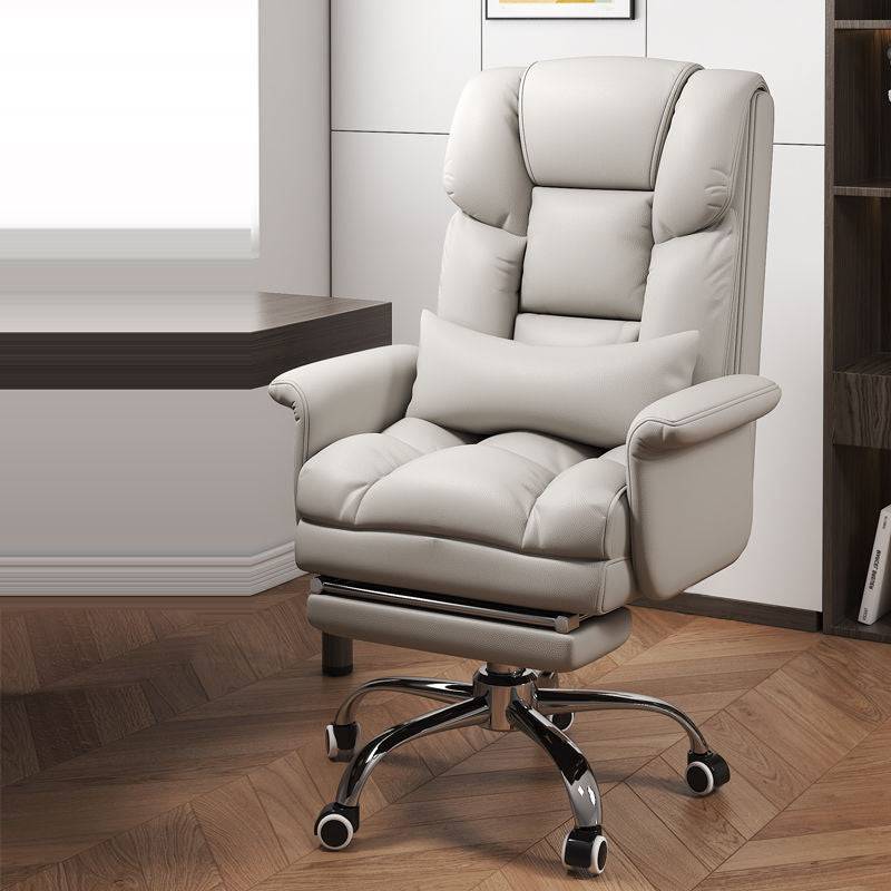 Minimalist Leather Metal Desk Chair — Steel / Beige