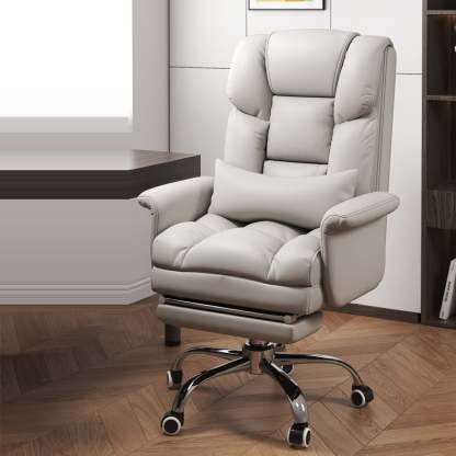 Minimalist Leather Metal Desk Chair — Steel / Beige