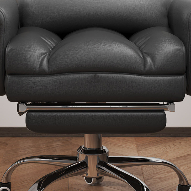 Minimalist Leather Metal Desk Chair — Aluminum / Beige