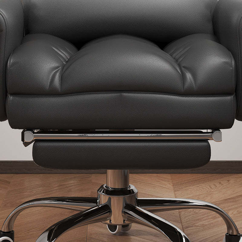 Minimalist Leather Metal Desk Chair — Aluminum / Beige