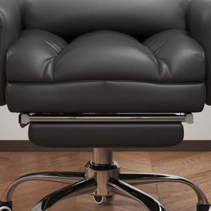 Minimalist Leather Metal Desk Chair — Aluminum / Beige