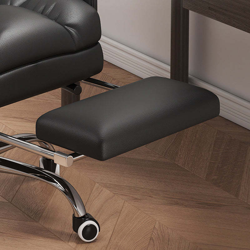 Minimalist Leather Metal Desk Chair — Aluminum / Grey