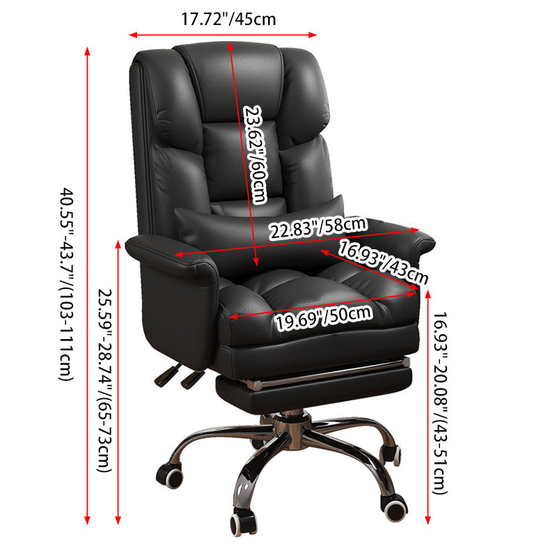 Minimalist Leather Metal Desk Chair — Aluminum / Brown