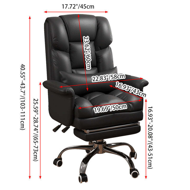 Minimalist Leather Metal Desk Chair — Aluminum / Brown