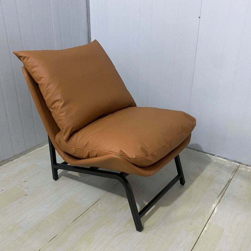 Minimalist curved accent chairs in leather — Chair Only / Orange