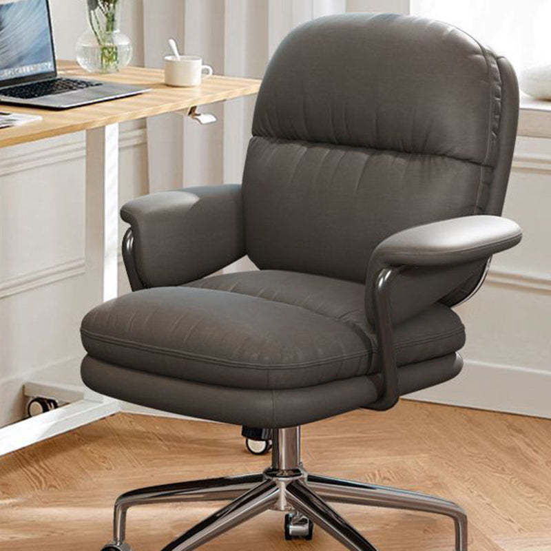 Minimalist Leather Nylon Steel Bread Desk Chair — Silver Steel / Deep Grey