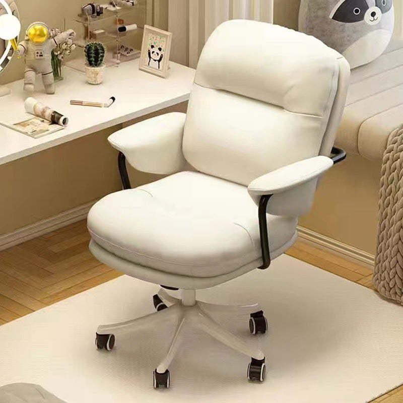 Minimalist Leather Nylon Steel Bread Desk Chair — White Nylon / White