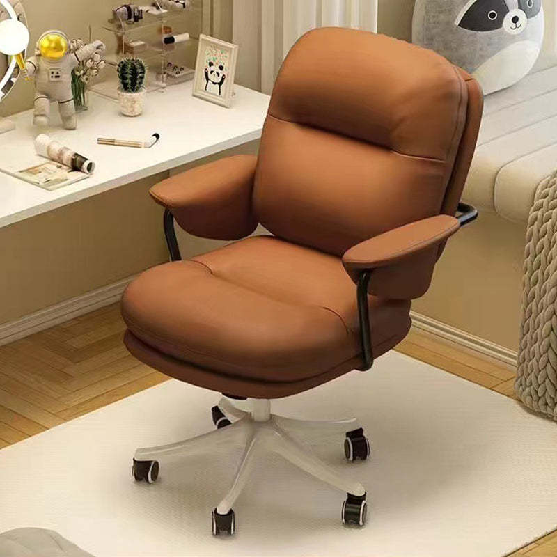 Minimalist Leather Nylon Steel Bread Desk Chair — White Nylon / Brown