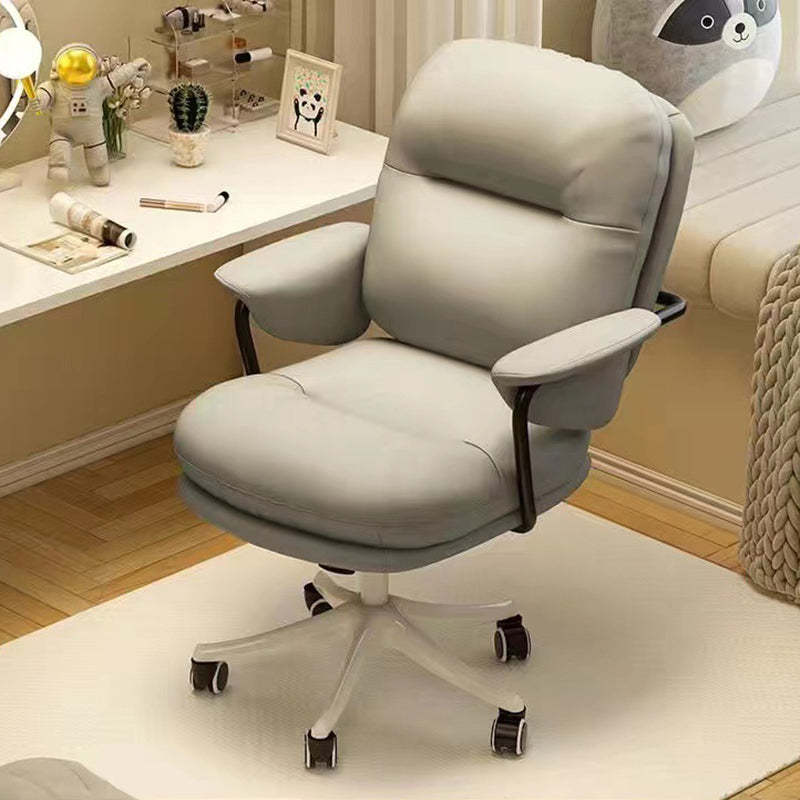 Minimalist Leather Nylon Steel Bread Desk Chair — White Nylon / Light Grey