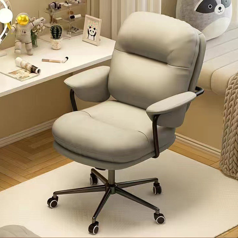 Minimalist Leather Nylon Steel Bread Desk Chair — Silver Steel / Brown