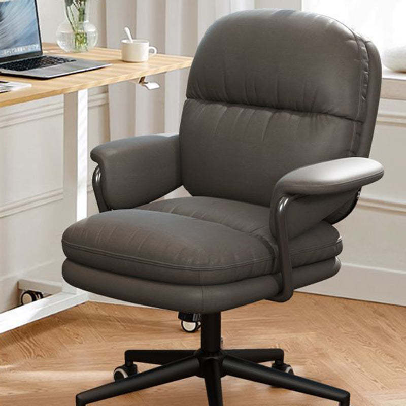 Minimalist Leather Nylon Steel Bread Desk Chair — Silver Steel / Light Grey