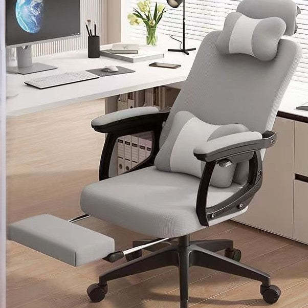 Minimalist Fabric Nylon Desk Chair — With Footrest / Grey