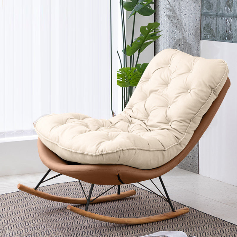 Scandinavian Leather Iron Wood Rectangular Curved Recliner — Velvet & Brown