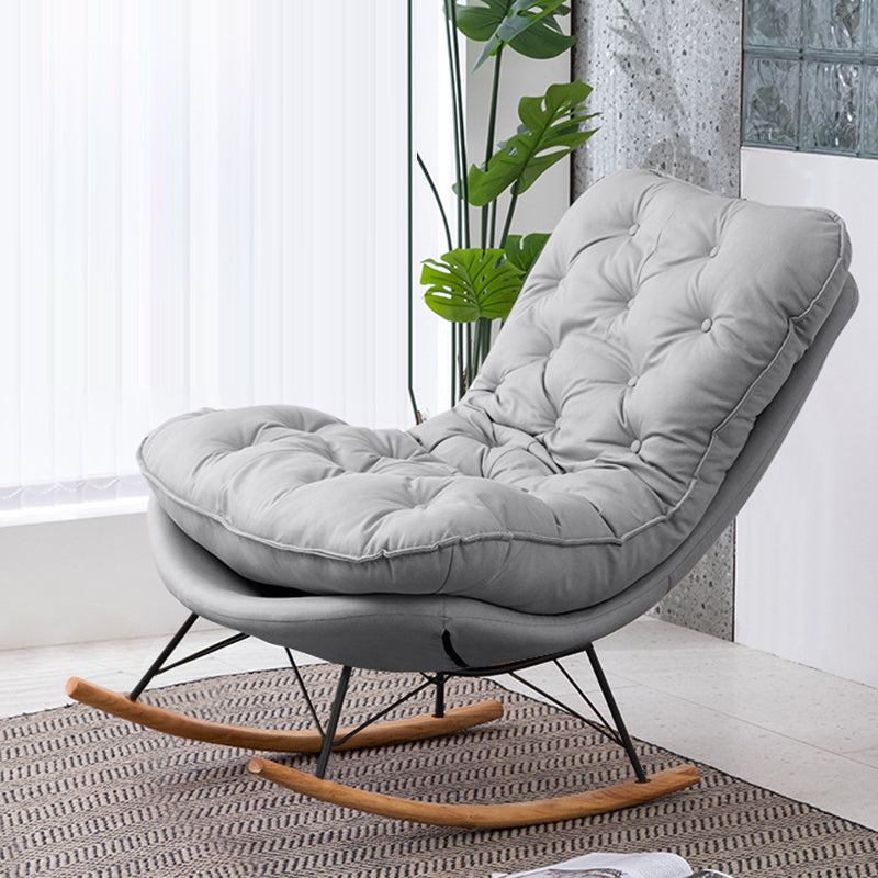 Scandinavian Leather Iron Wood Rectangular Curved Recliner — Leather & Deep Grey