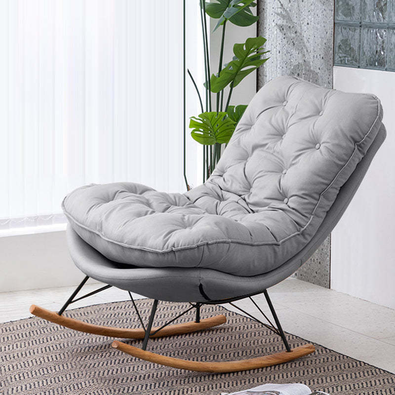 Scandinavian Leather Iron Wood Rectangular Curved Recliner — Leather & Deep Grey