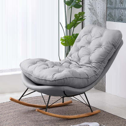 Scandinavian Leather Iron Wood Rectangular Curved Recliner — Leather & Deep Grey