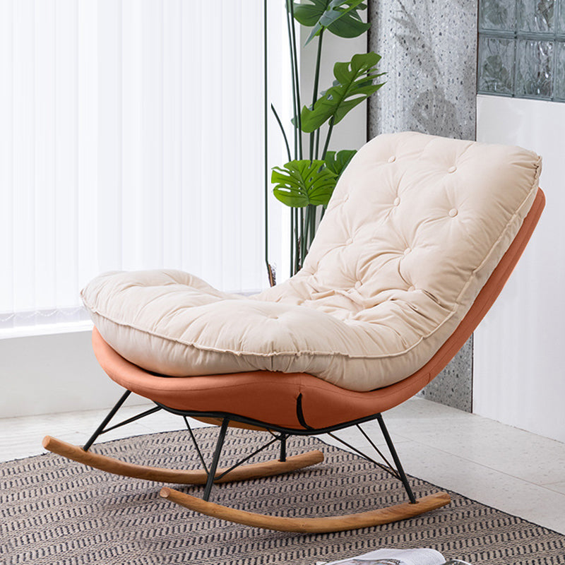 Scandinavian Leather Iron Wood Rectangular Curved Recliner — Velvet & Orange
