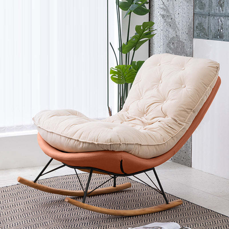 Scandinavian Leather Iron Wood Rectangular Curved Recliner — Velvet & Orange