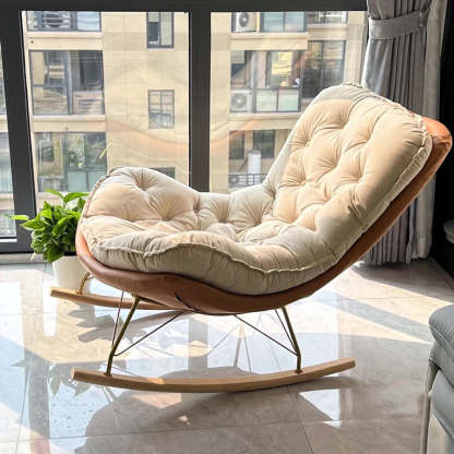 Scandinavian Leather Iron Wood Rectangular Curved Recliner