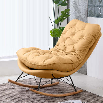 Scandinavian Leather Iron Wood Rectangular Curved Recliner — Leather & Yellow