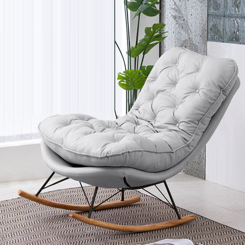 Scandinavian Leather Iron Wood Rectangular Curved Recliner — Leather & Light Grey