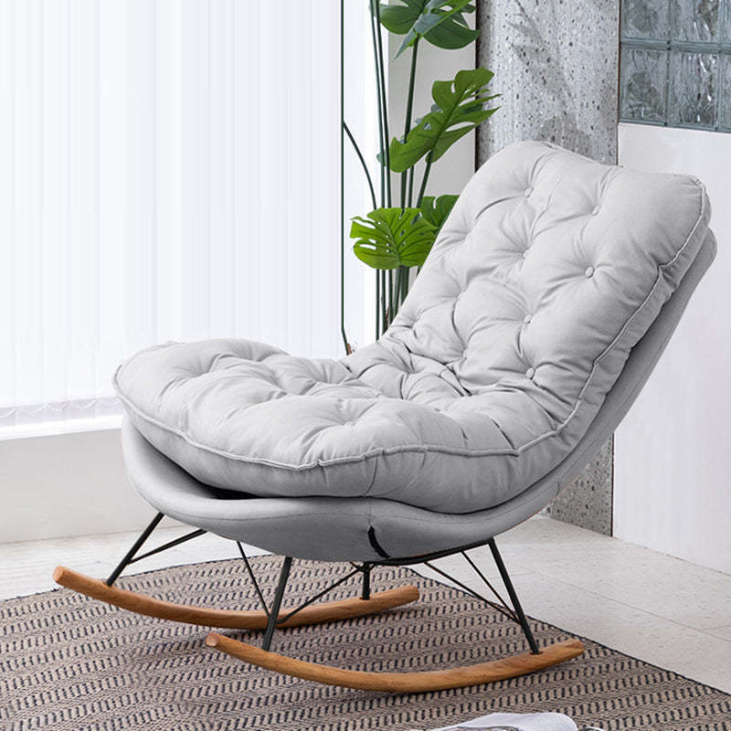 Scandinavian Leather Iron Wood Rectangular Curved Recliner — Leather & Light Grey